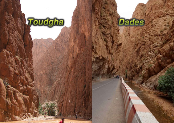 Toudgha and Dades canyons with a road running through the rocky gorge